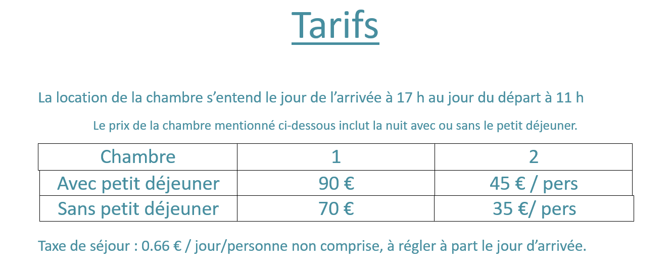 tarifs Le Prieure des Anges